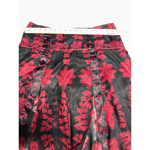 ECI New York Skirt Silk Black Red Floral Sheer Overlay Romantic Whimsigoth 12 - Picture 9 of 11